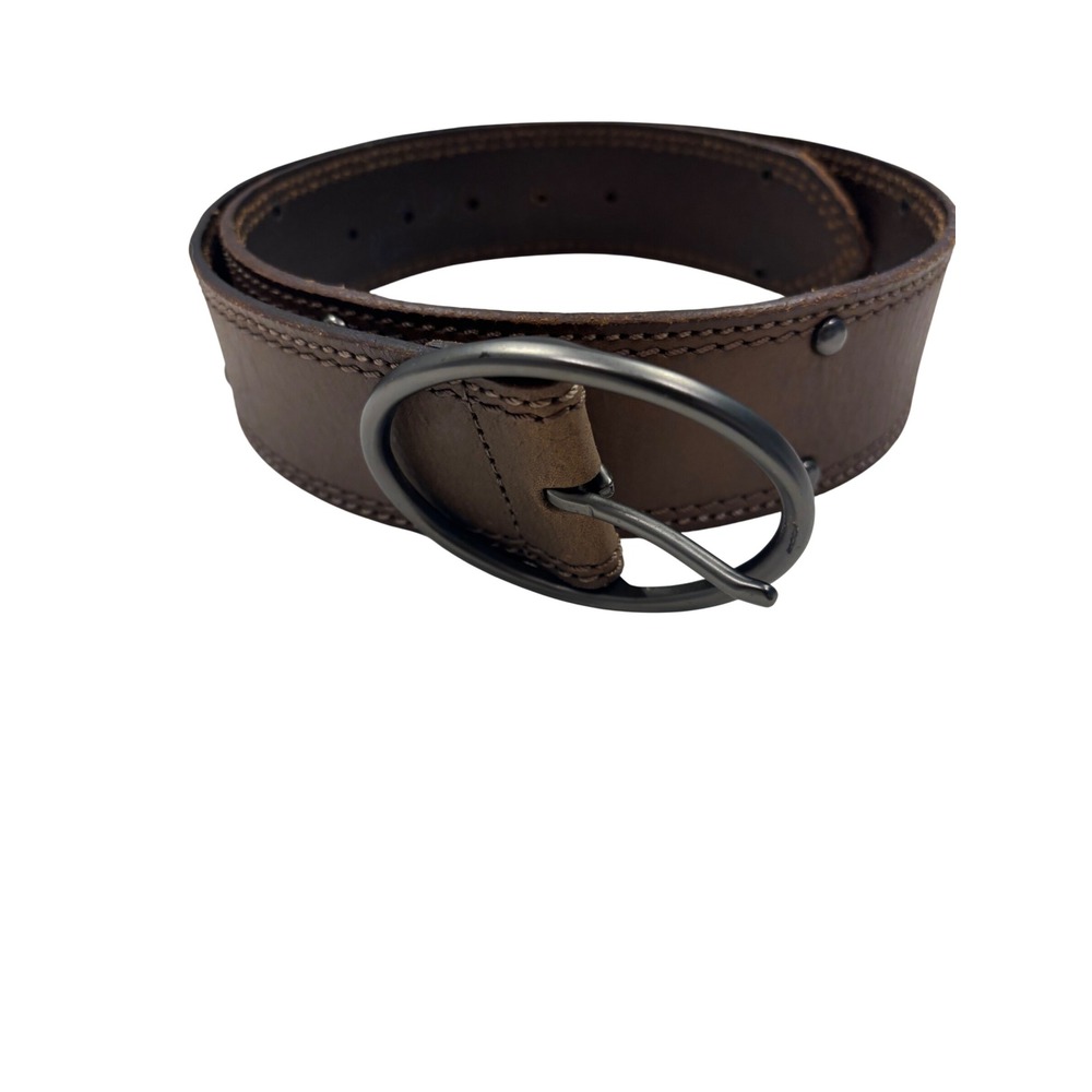 Linea Pelle Brown Genuine Leather Wide Studded Belt Oval Buckle S LP080244